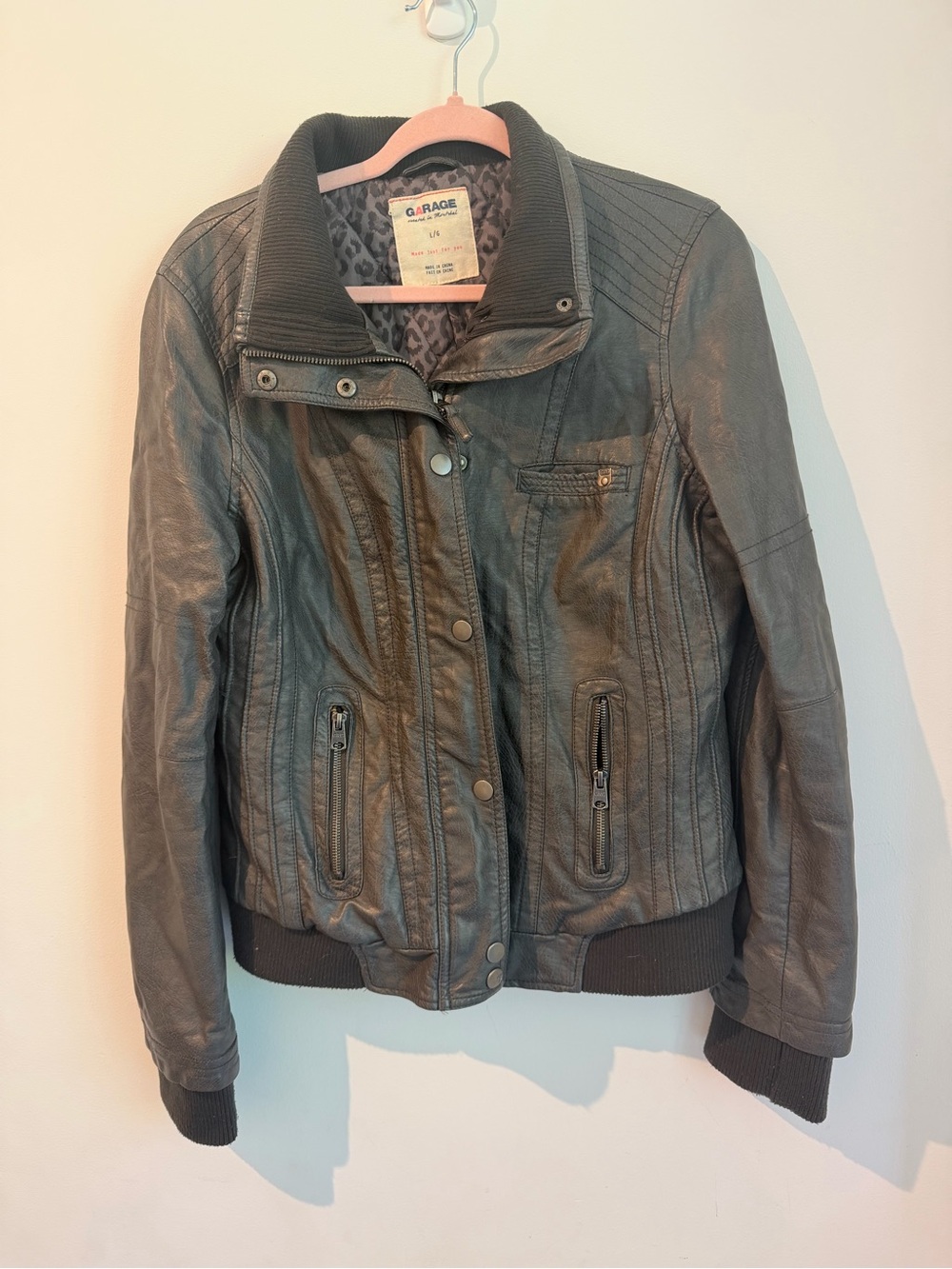 Garage Gray Leather Moto Jacket #y2k - Picture 2 of 4